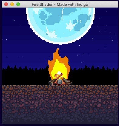 A pixel art campfire with procedural flames